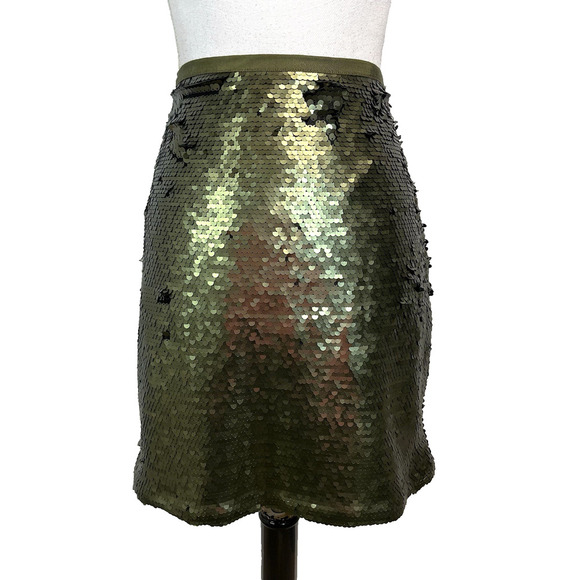 Ann Taylor Skirt size 6 Olive Sequins Knee A Line Cocktail Evening Wedding Slim - Picture 1 of 7
